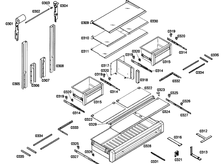 Shelf & Drawer Assy Diagram and Parts List for T36IT71NNP 28 Thermador Refrigerator