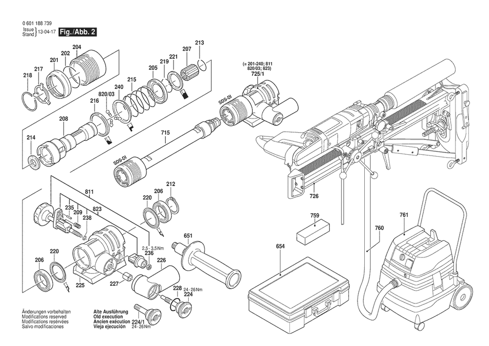 Section 2 Diagram and Parts List for GDB1600DE 0601188739 Bosch Drill
