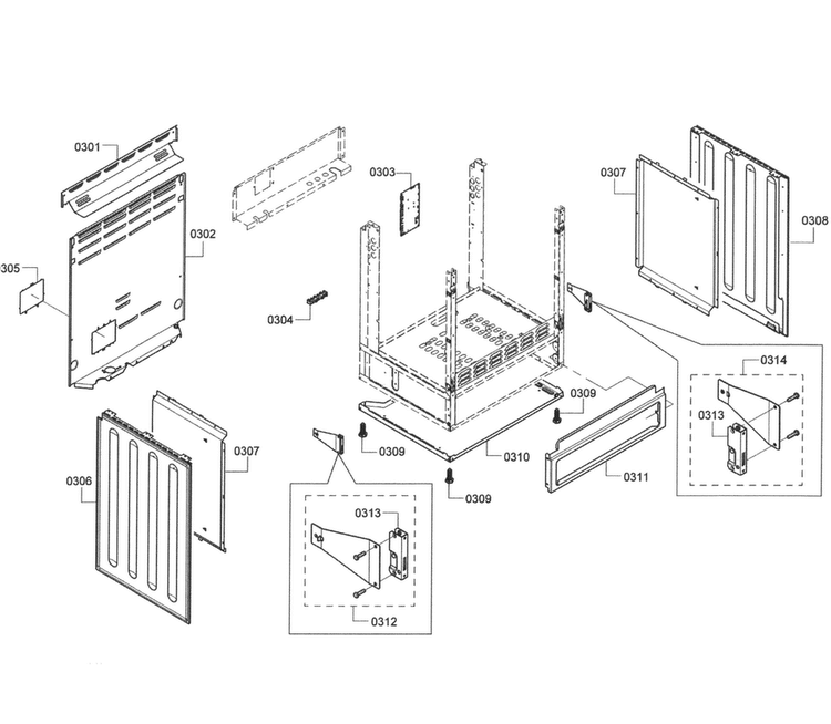 Cabinet Assy Diagram and Parts List for HES7282U 07 Bosch Range