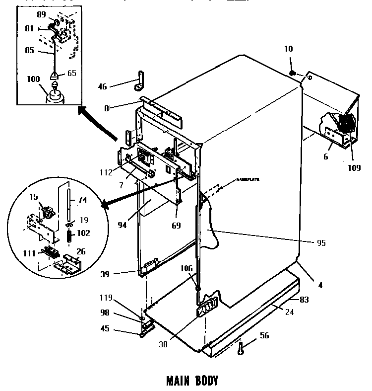 Main Body Diagram and Parts List for WCC24  Thermador Trash Compactor