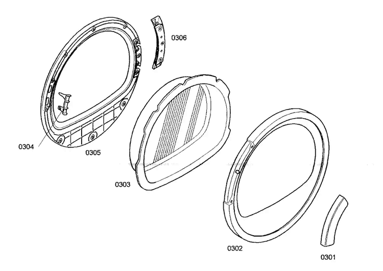 Door Assy Diagram and Parts List for WTV76100US 01 Bosch Dryer