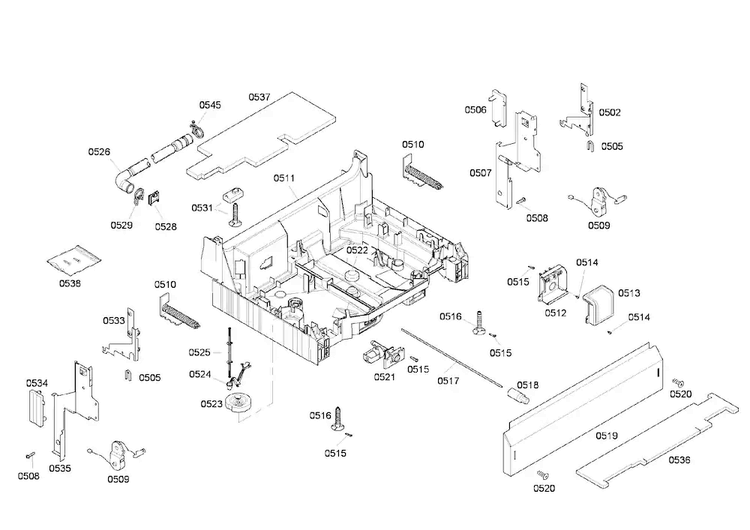 Base Assy Diagram and Parts List for SHE45M05UC 53 Bosch Dishwasher