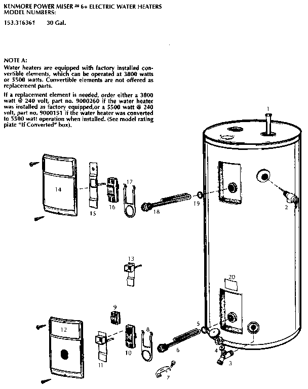 Replacement Parts Diagram and Parts List for 153316361  Kenmore Water Heater