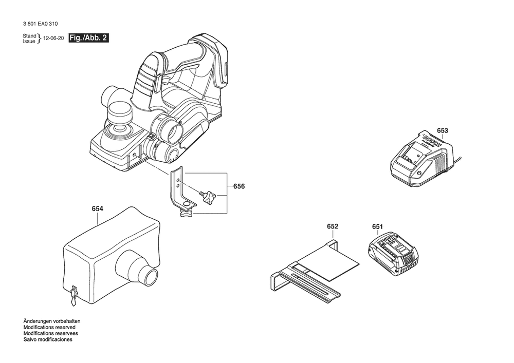 Section 2 Diagram and Parts List for 3601EA0310  Bosch Planer Jointer