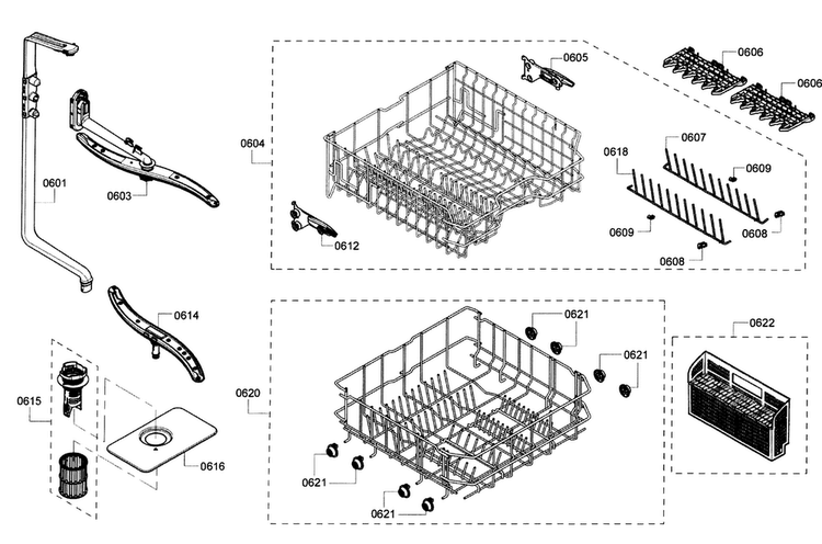 Rack Diagram and Parts List for SHX4AT55UC 21 Bosch Dishwasher