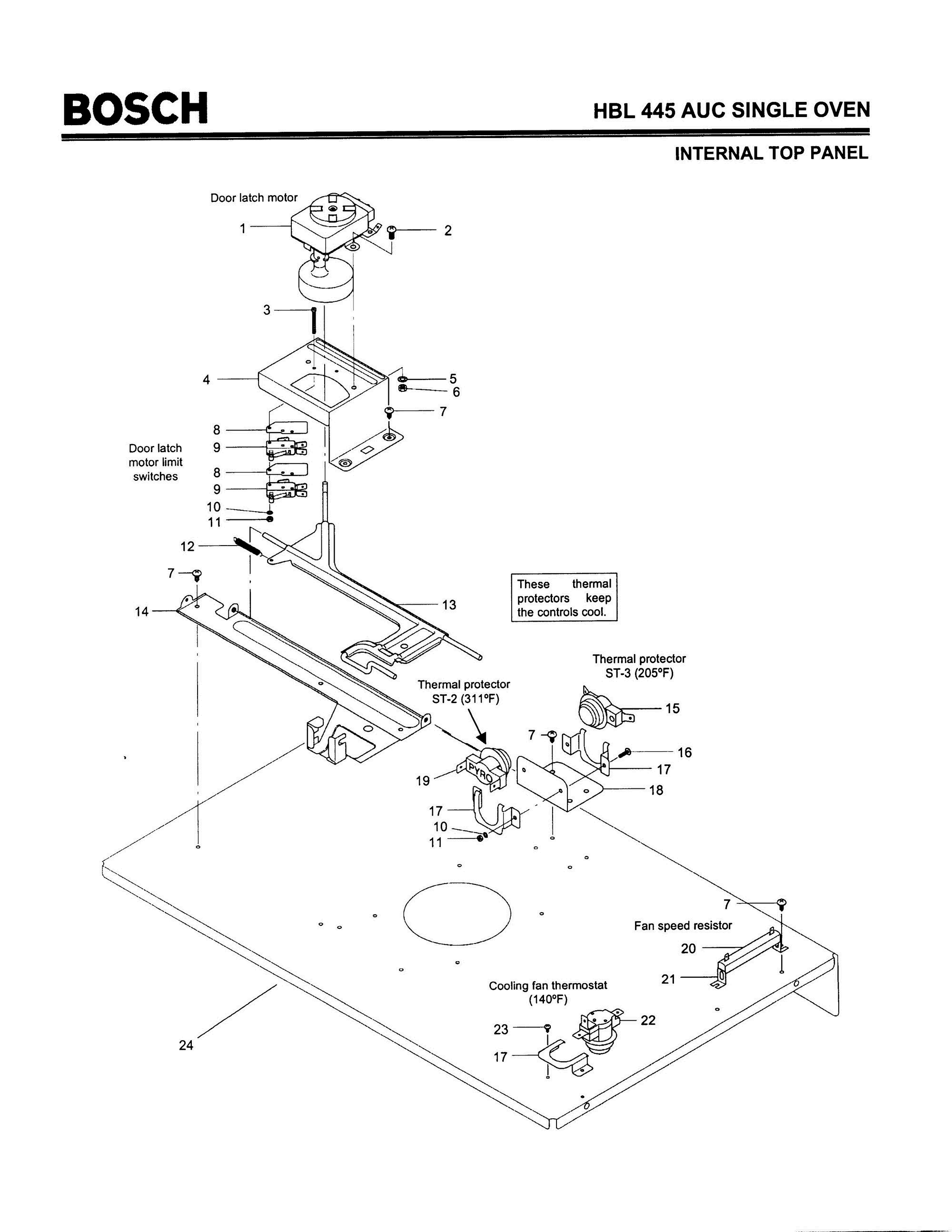 03 - INTERNAL TOP PANEL Diagram and Parts List for HBL445AUC(FD8202-)  Bosch 