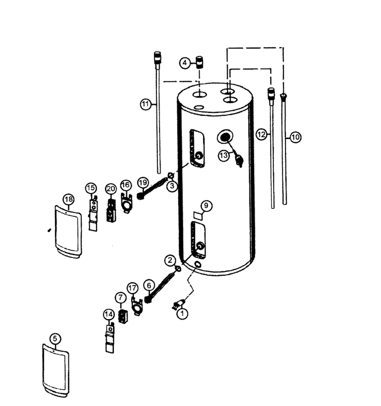 Main Assy Diagram and Parts List for 153586310  Kenmore Water Heater