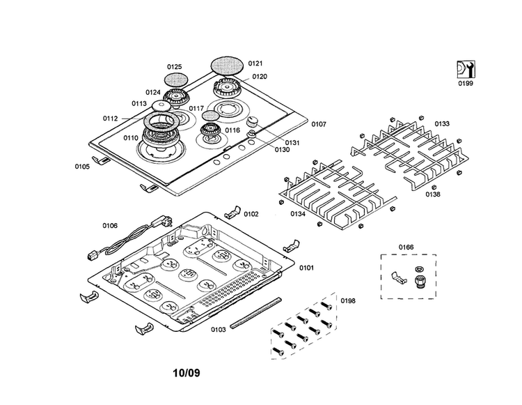 Cooktop Diagram and Parts List for PCK755UC 01 Bosch Cooktop