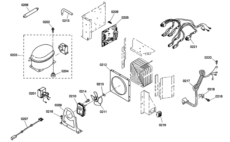 Compressor Diagram and Parts List for KBULT3675E01  Thermador Refrigerator