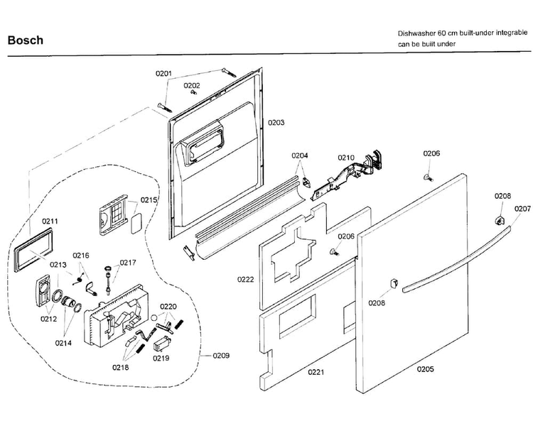 Door Diagram and Parts List for SHX46A05UC 23 Bosch Dishwasher