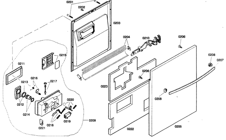 Door Assy Diagram and Parts List for SHX46A02UC 21 Bosch Dishwasher