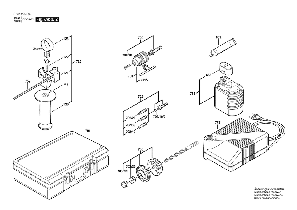 Section 2 Diagram and Parts List for GBH24VRE 0611225639 Bosch Hammer Drill
