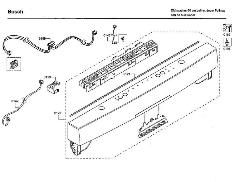Control Panel Diagram and Parts List for SHS5AVF6UC 01 Bosch Dishwasher