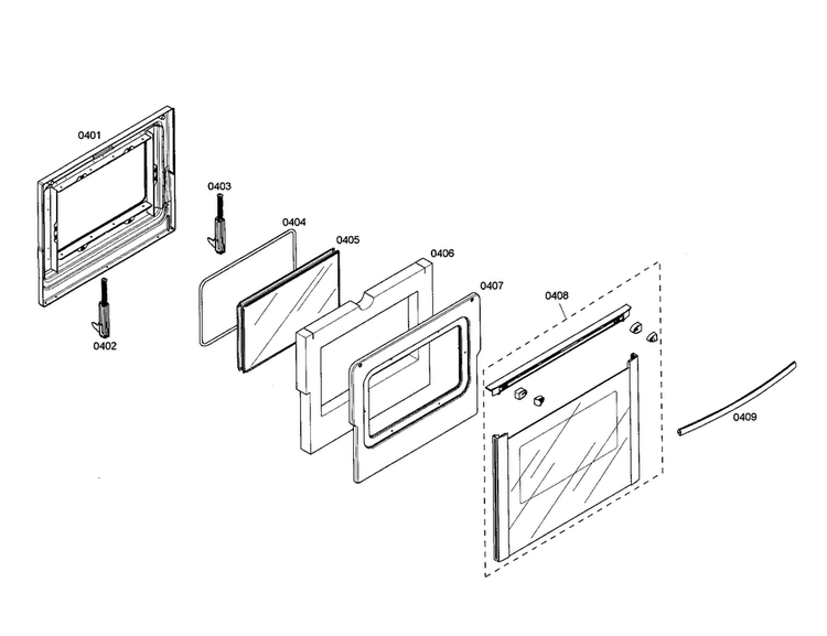 Door Diagram and Parts List for HES5022U 01 Bosch Range