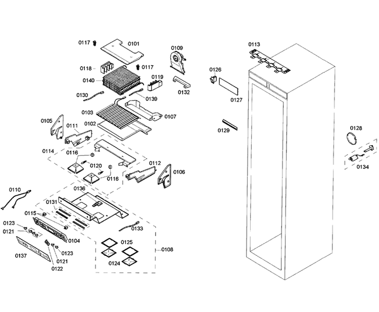Cabinet Parts Diagram and Parts List for T18ID80NLP 99 Thermador Freezer