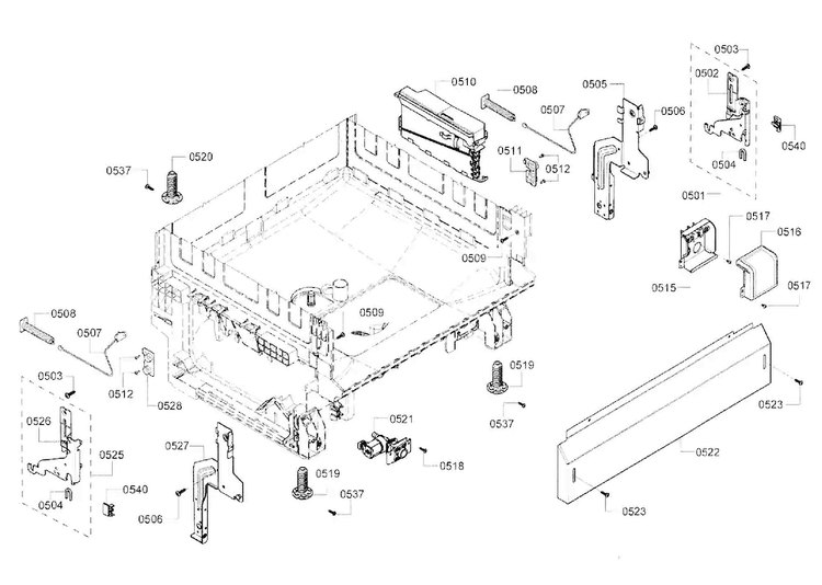 Base Assy Diagram and Parts List for SHE3AR56UC 14 Bosch Dishwasher
