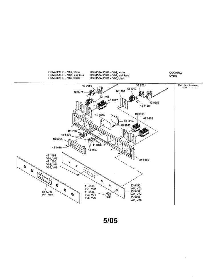 Fascia Panel Diagram and Parts List for HBN456AUC 01 Bosch Wall Oven