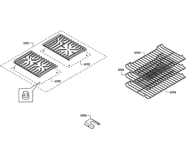 Grates/shelfs Diagram and Parts List for HGS7052UC 08 Bosch Range