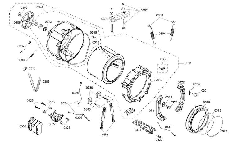 Drum Assy Diagram and Parts List for WFMC5301UC 13 Bosch Washer