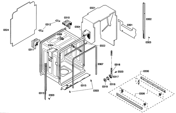 Cabinet Assy Diagram and Parts List for DWHD630GCP 53 Thermador Dishwasher