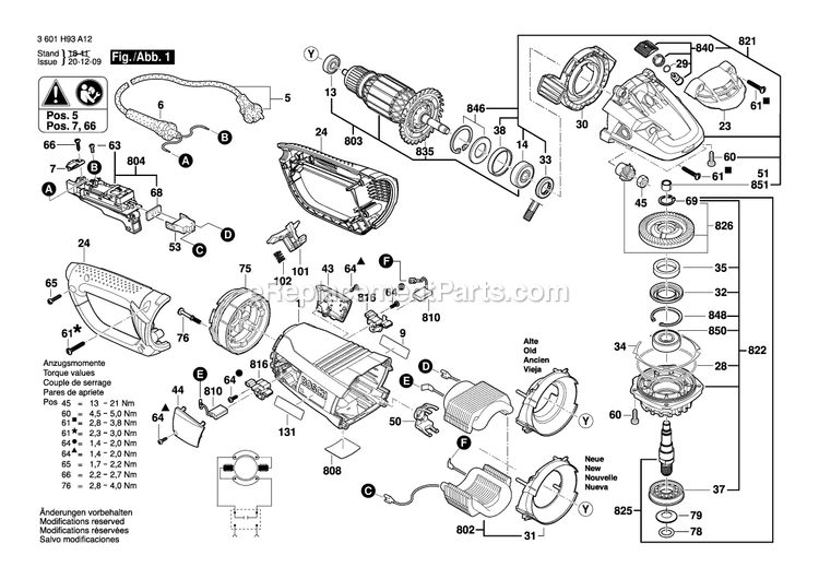 Page 1 Diagram and Parts List for 1994-6D 3601H93G12 Bosch Sander Grinder