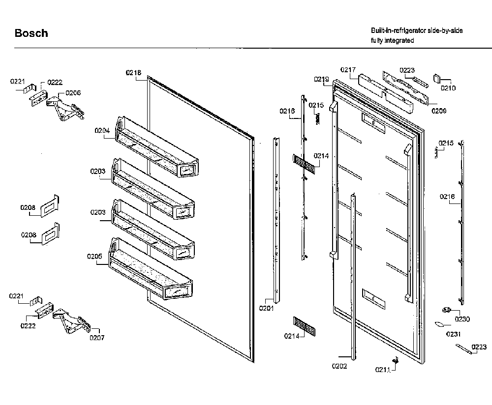Door & shelf Diagram and Parts List for B30IR800SP 01 Bosch Refrigerator