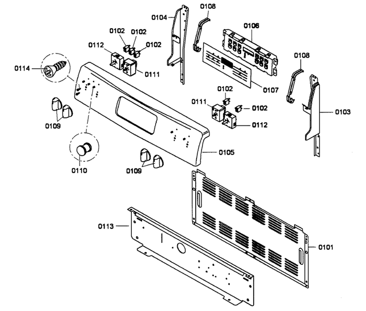 Control Assy Diagram and Parts List for HES3063U 01 Bosch Range