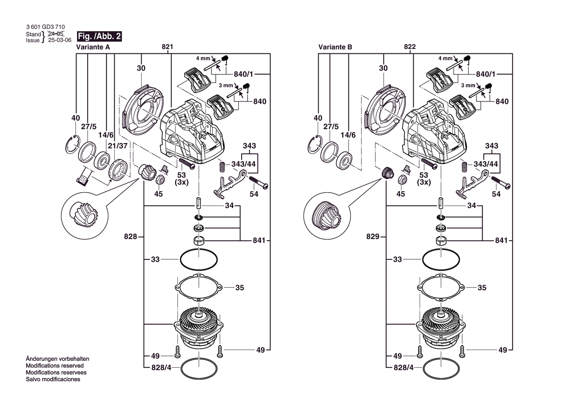 Figure 10 Diagram and Parts List for 3601GD3810 GWX14-60PBD Bosch Angle Grinder
