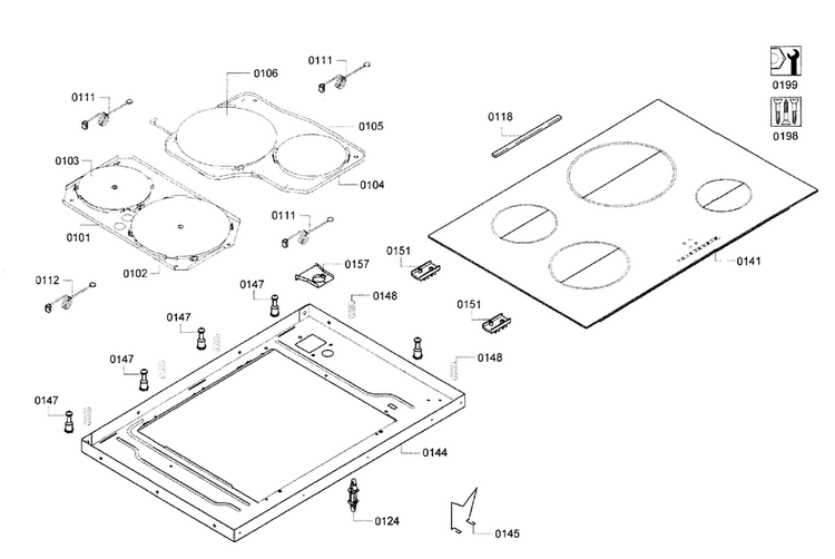 Cooktop Assy Diagram and Parts List for NIT8066UC 01 Bosch Cooktop