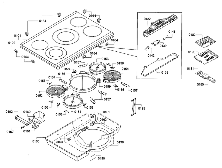 Cooktop Assy Diagram and Parts List for NETP066SUC 01 Bosch Cooktop