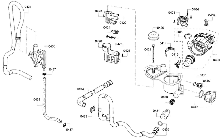 Pump Assy Diagram and Parts List for SHE6AP02UC 03 Bosch Dishwasher