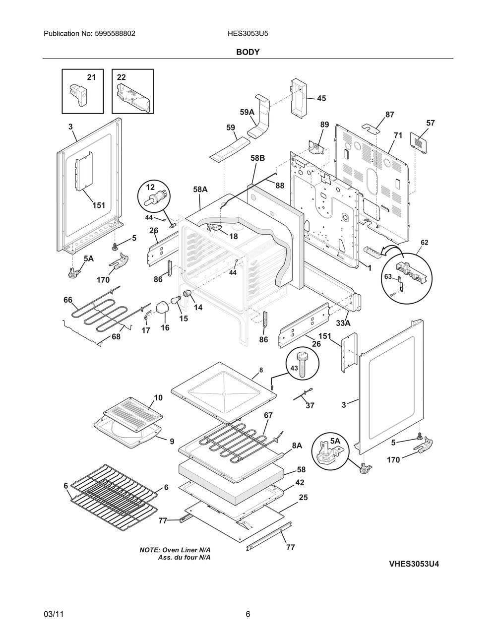 Body 2 Diagram and Parts List for HES3053U5  Bosch Range