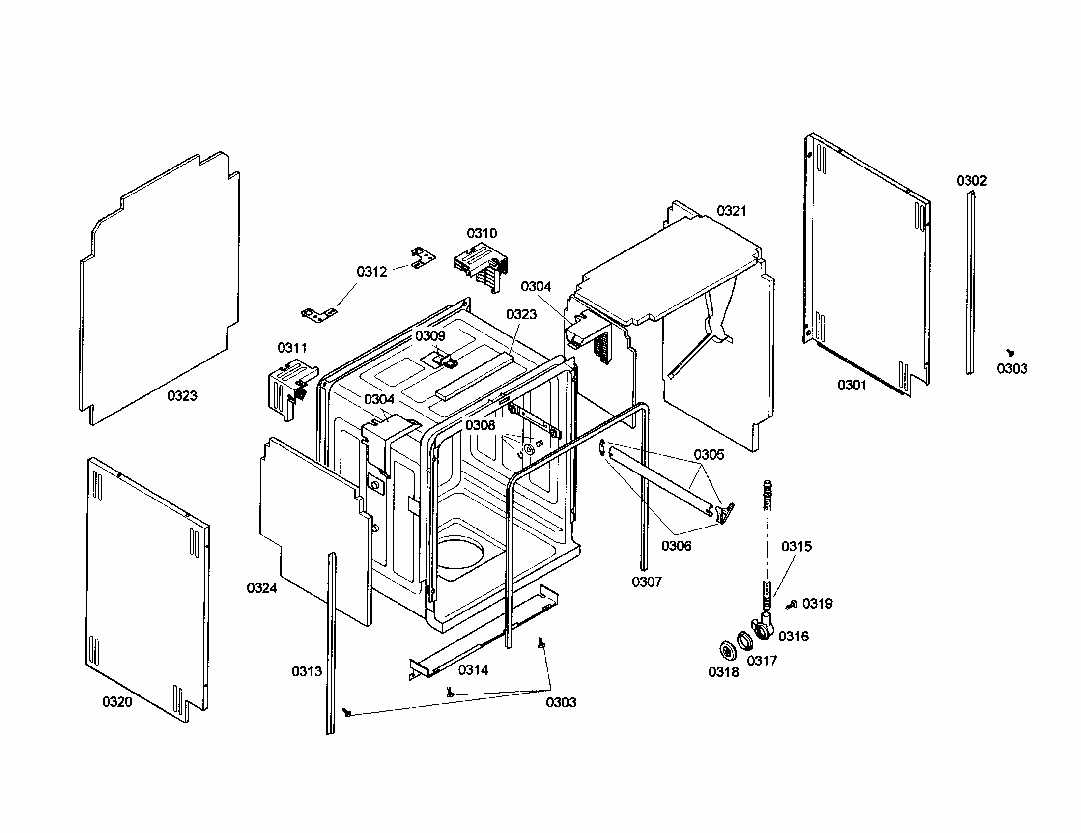 Body Diagram and Parts List for S35KMK17UC 27 Bosch Dishwasher