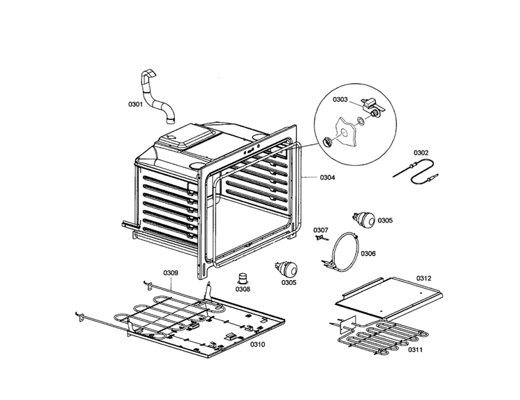Burner/broil Diagram and Parts List for HDS7022U 01 Bosch Range