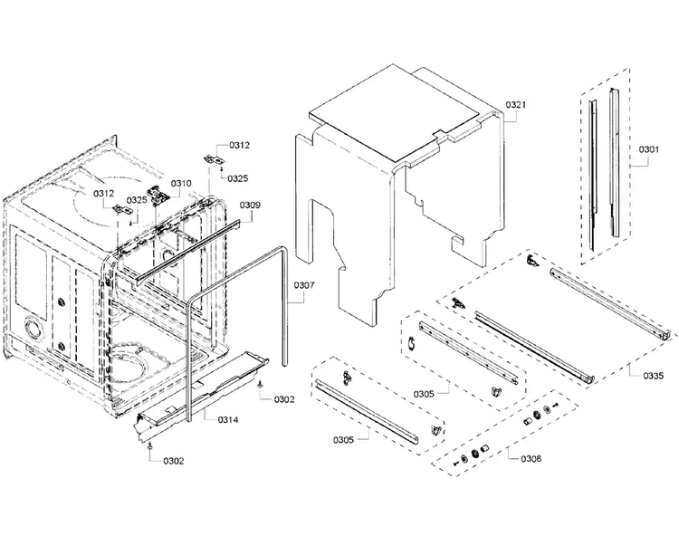 Cabinet Diagram and Parts List for SHP68T55UC 07 Bosch Dishwasher