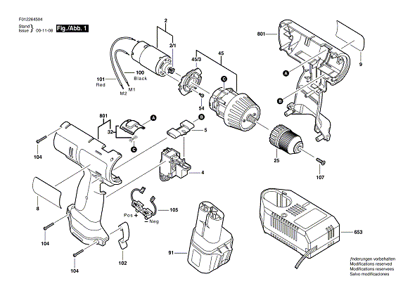 Bosch Hd2645type1 (F012264504) Diagram and Parts List for HD2645 F012264504 Bosch Cordless Drill