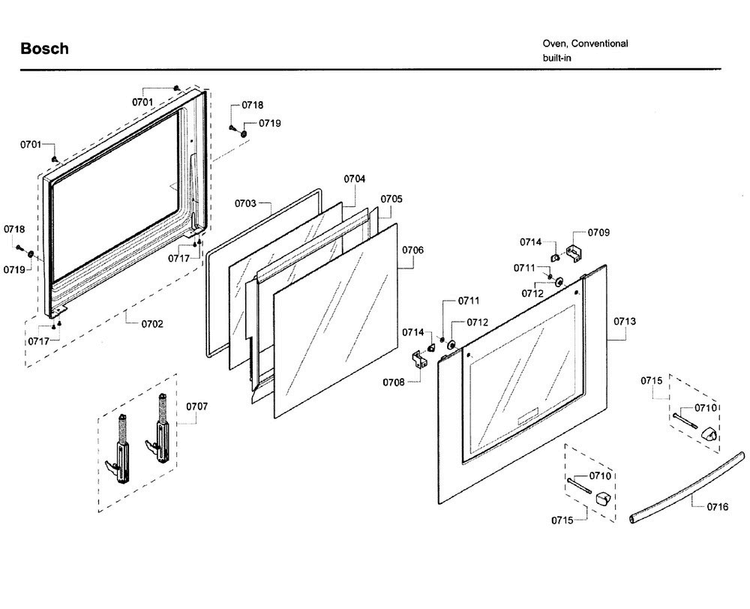 Door 2 Diagram and Parts List for HBL5620UC 09 Bosch Wall Oven