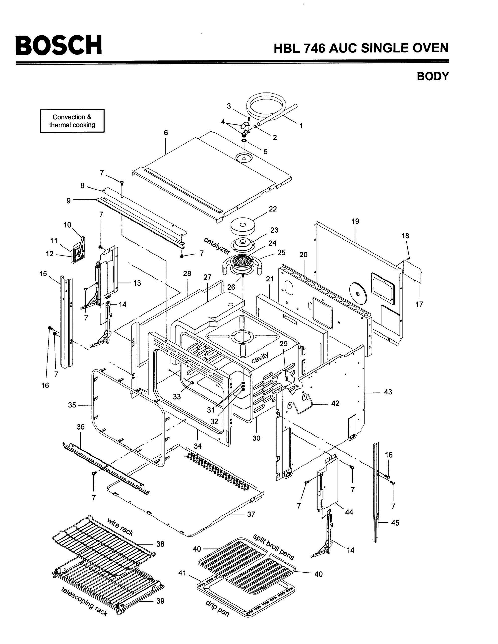 01 - BODY Diagram and Parts List for HBL746AUC(FD8207-)  Bosch Wall Oven