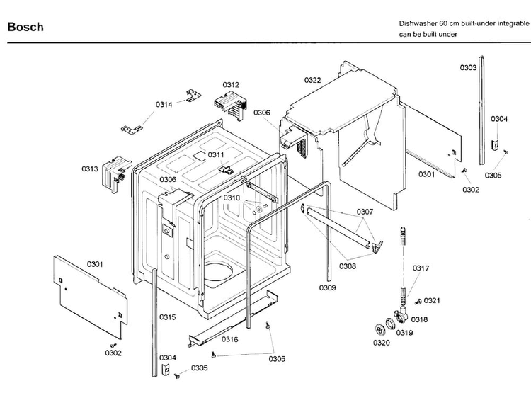Frame Diagram and Parts List for SHX43C02UC 21 Bosch Dishwasher