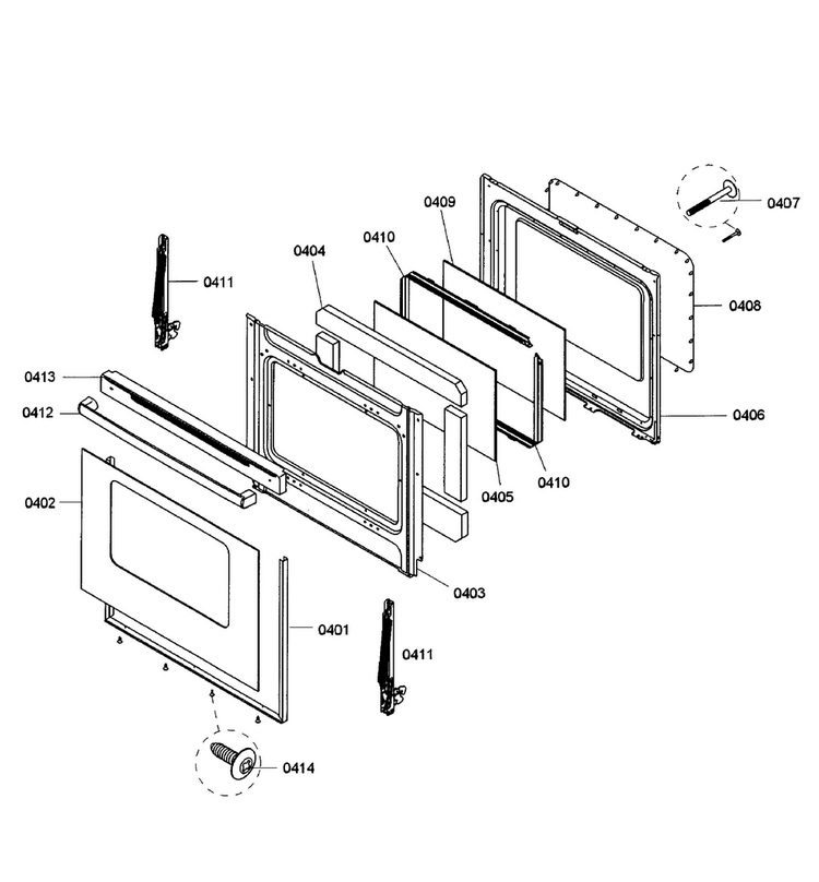 Door Assy Diagram and Parts List for HES3023U 03 Bosch Range