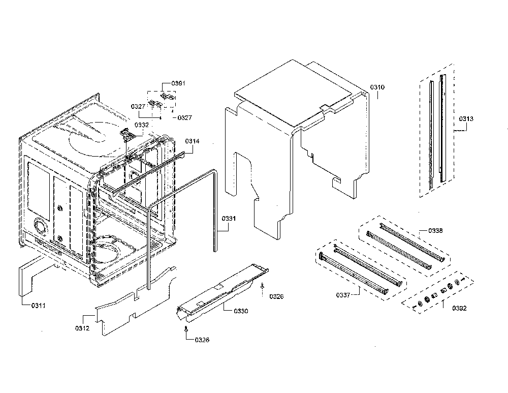 Tub/trim Diagram and Parts List for SHX863WB5N 01 Bosch Dishwasher