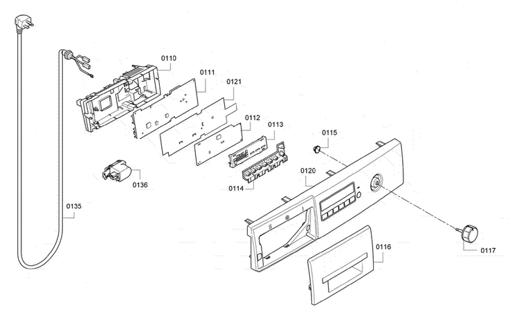 Control Panel Diagram and Parts List for WAP24201UC 05 Bosch Washer