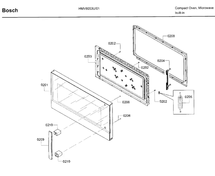 Door Asy Diagram and Parts List for HMV8053U 01 Bosch Microwave