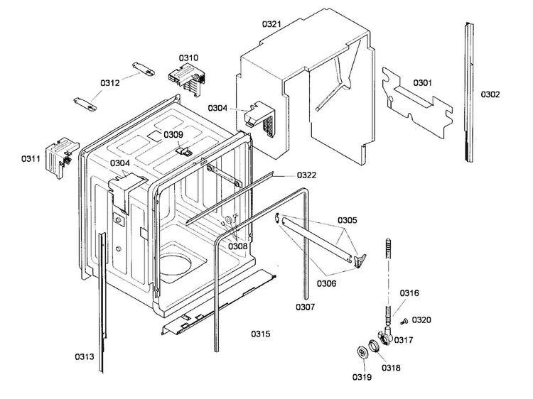 Cabinet Assy Diagram and Parts List for SHE45M02UC 56 Bosch Dishwasher