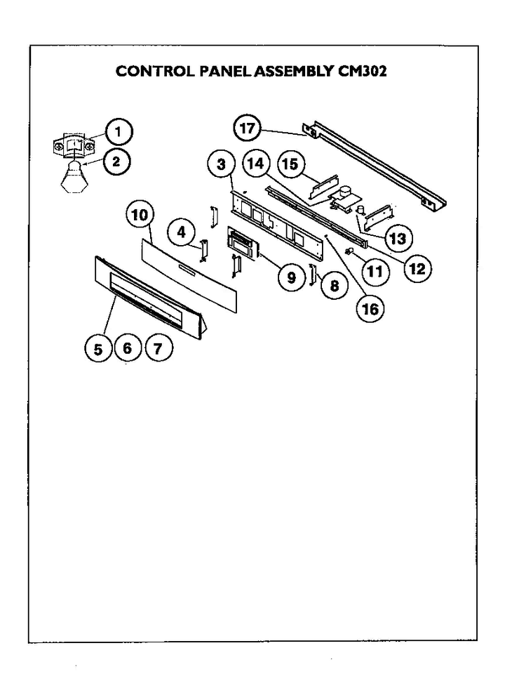 Control Panel Assembly Cm302 Diagram and Parts List for CM302B  Thermador Range
