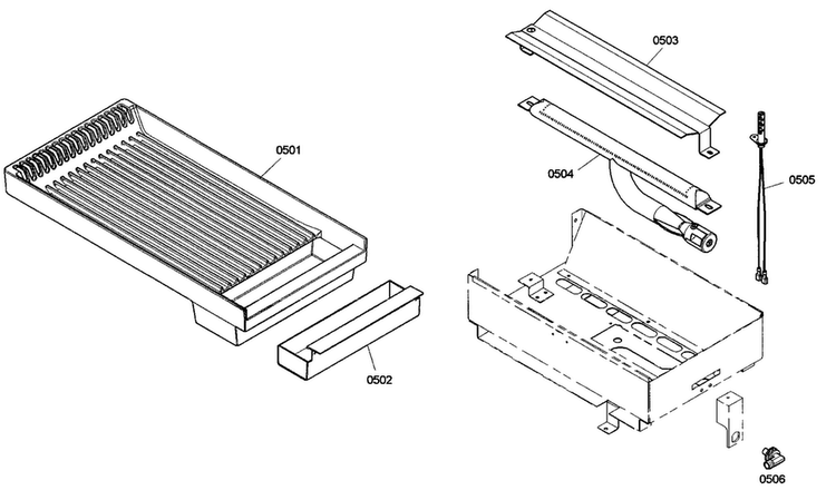 Grill Assy Diagram and Parts List for PRG484ECG04  Thermador Range