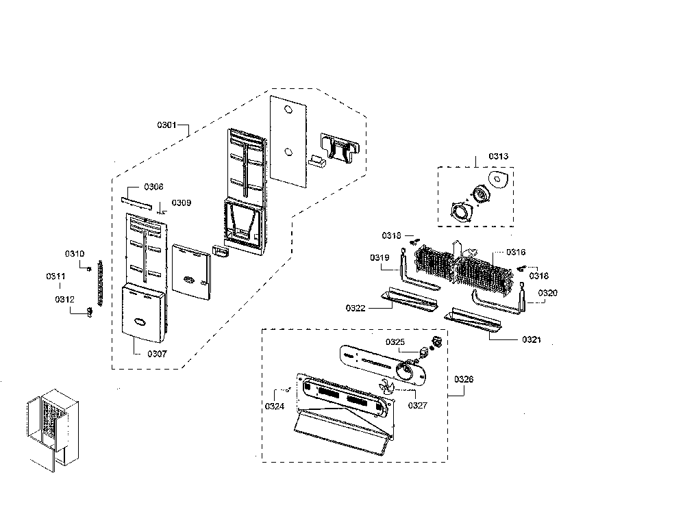 Evaporator Diagram and Parts List for B26FT50SNS 01 Bosch Refrigerator