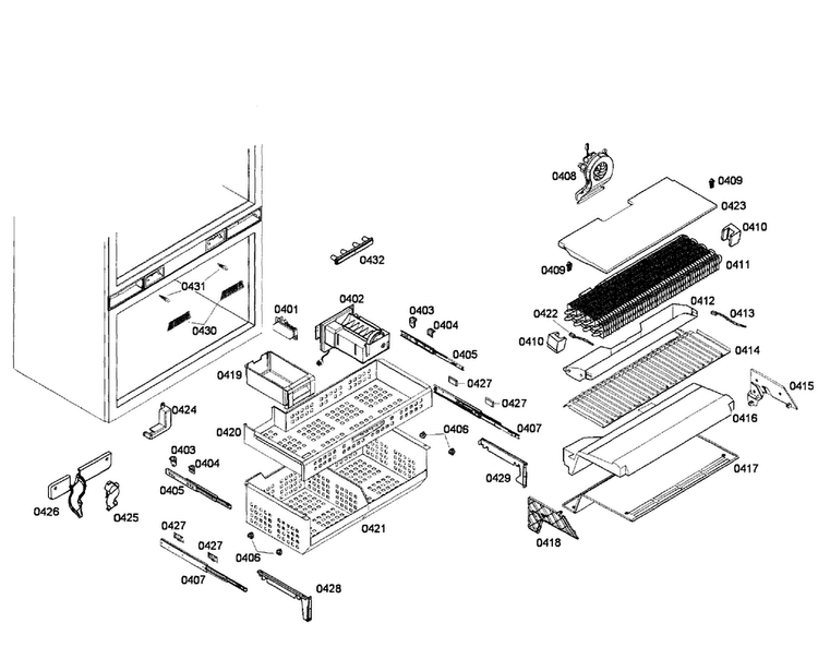 Freezer Diagram and Parts List for T36IT71FN 01 Thermador Refrigerator