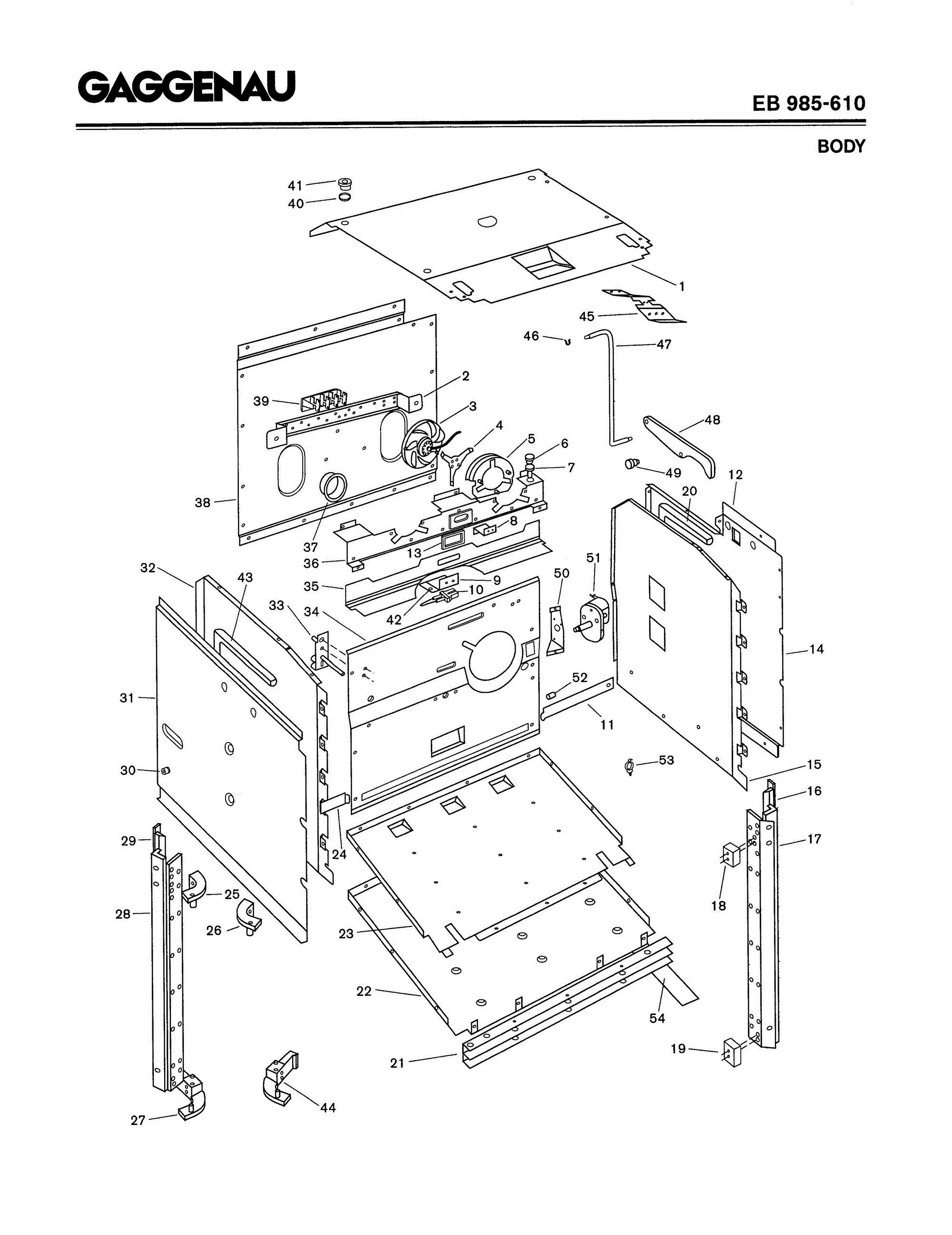 01 - BODY Diagram and Parts List for EB985-610  Bosch Range