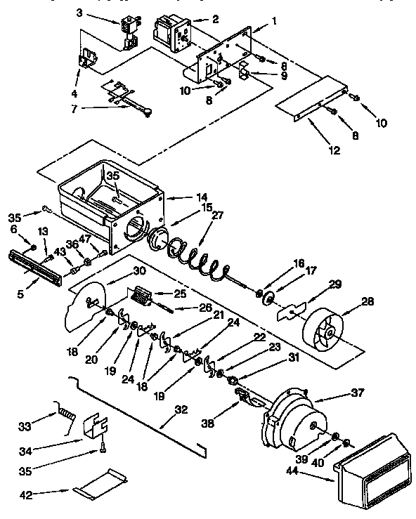 Motor And Ice Container Diagram and Parts List for TSS48QBW00  Thermador Refrigerator
